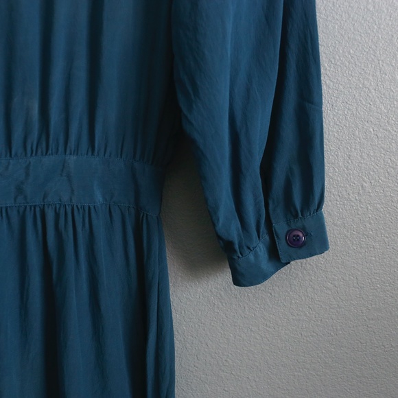 Vintage 80s Maggy London Blue Silk Summer Dress - Picture 5 of 6